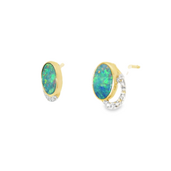 14K Yellow Gold Diamond & Opal Earrings