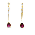 Load image into Gallery viewer, 14K Yellow Diamond and Ruby Dangle Earrings
