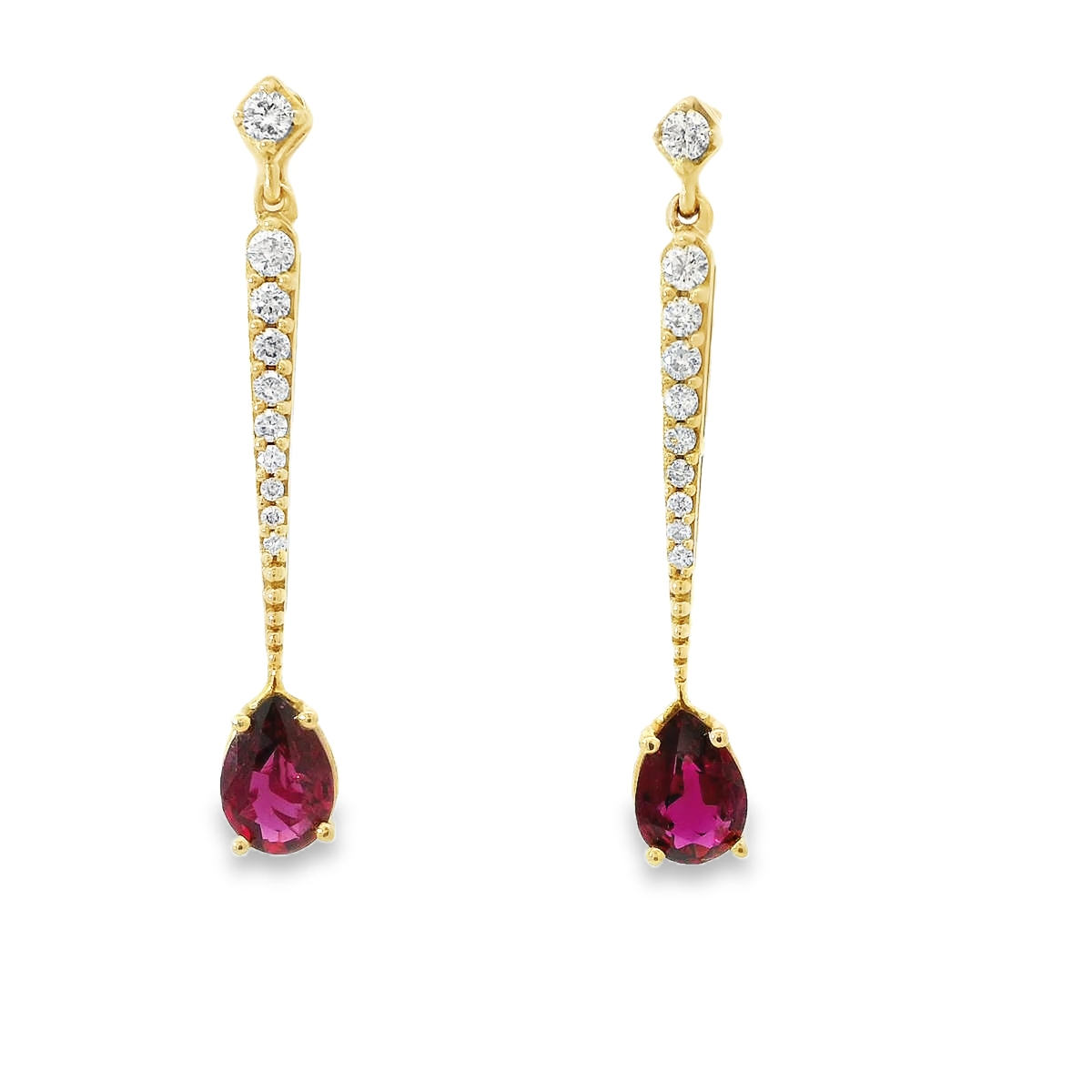 14K Yellow Diamond and Ruby Dangle Earrings