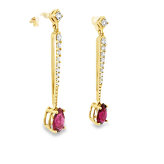 14K Yellow Diamond and Ruby Dangle Earrings