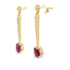 14K Yellow Diamond and Ruby Dangle Earrings