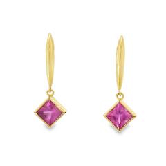 14k Yellow Gold  Pink Sapphire Dangle Earrings