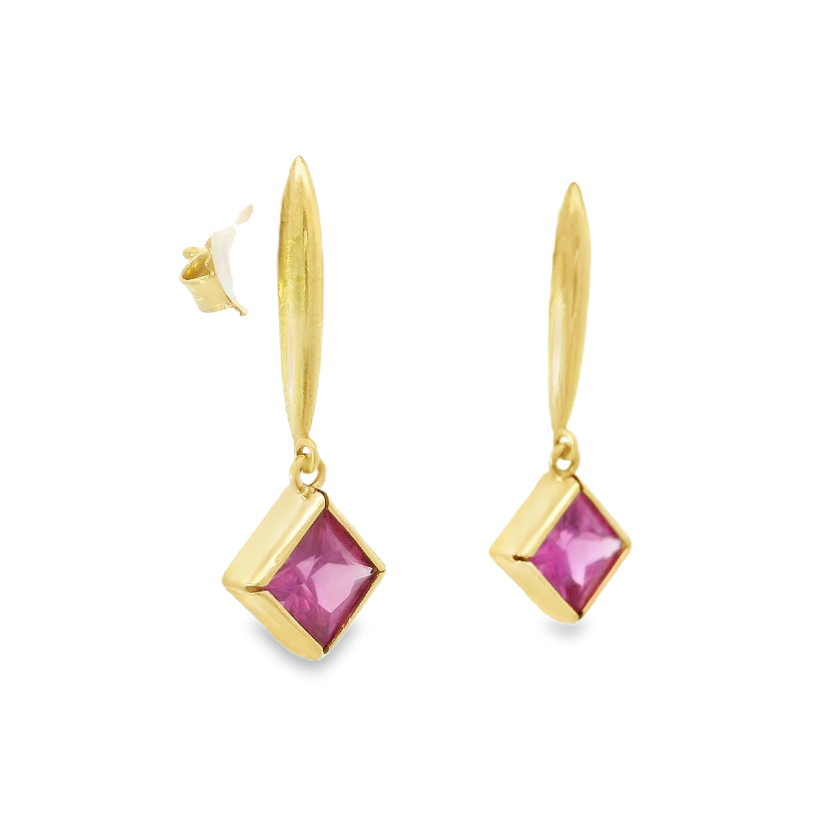 14k Yellow Gold  Pink Sapphire Dangle Earrings