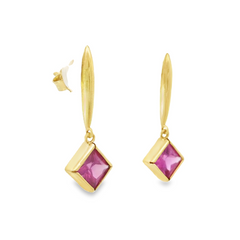 14k Yellow Gold  Pink Sapphire Dangle Earrings