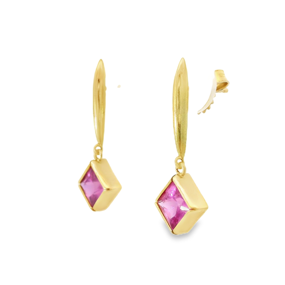 14k Yellow Gold  Pink Sapphire Dangle Earrings