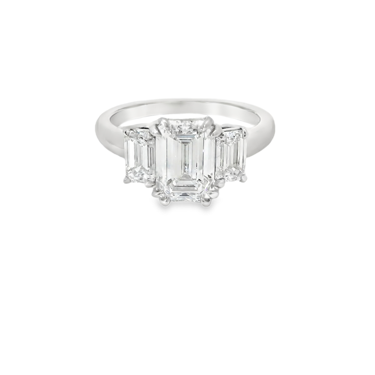 Platinum Three Stone Emerald Cut Lab Grown Diamond Ring