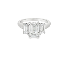 Platinum Three Stone Emerald Cut Lab Grown Diamond Ring