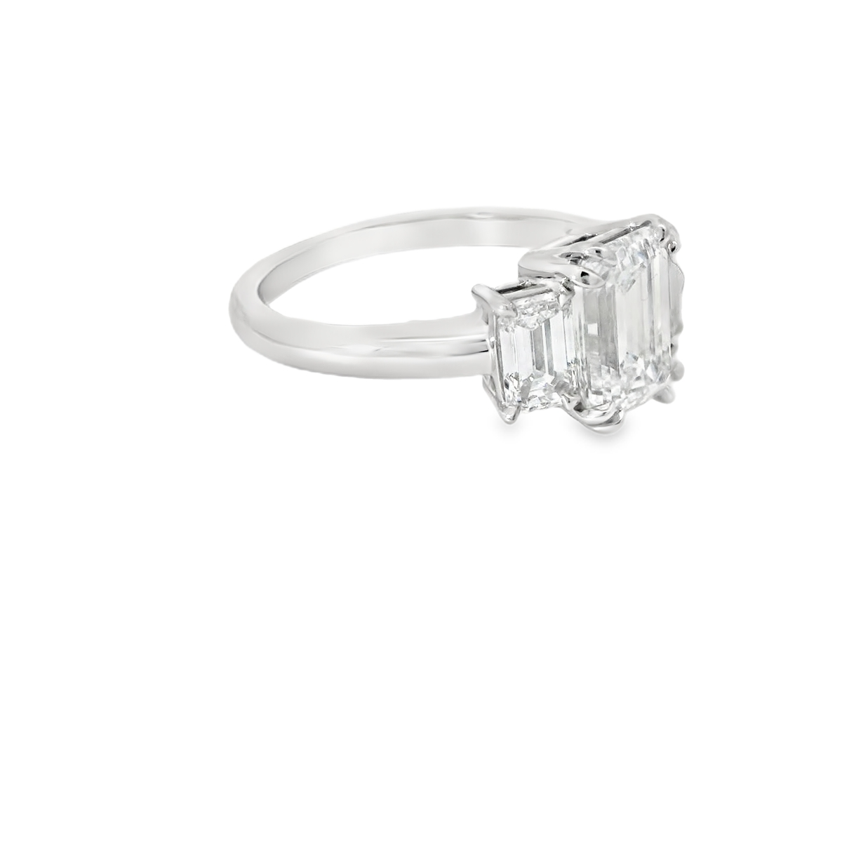 Platinum Three Stone Emerald Cut Lab Grown Diamond Ring