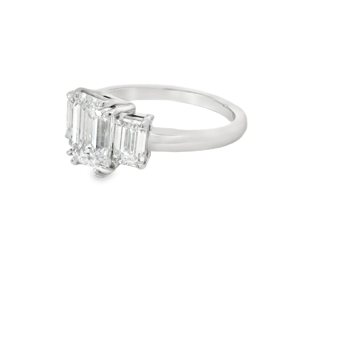 Platinum Three Stone Emerald Cut Lab Grown Diamond Ring