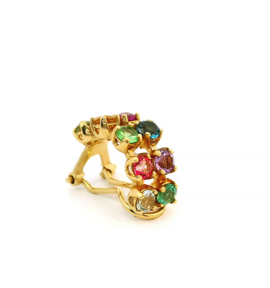 18K Yellow Gold Multi-Color Gemstone Ear Cuff