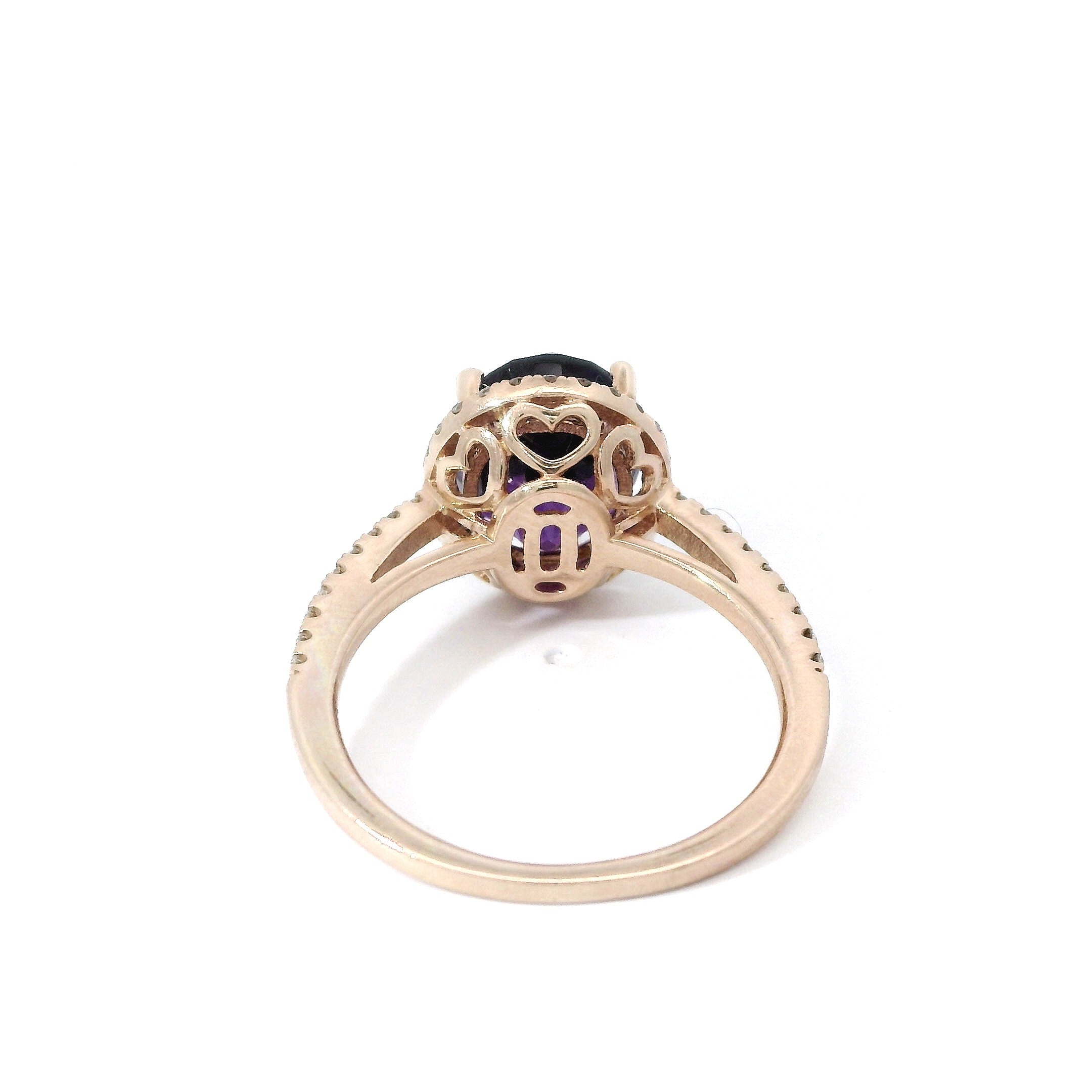 14k Rose Gold Amethyst Diamond Halo Ring