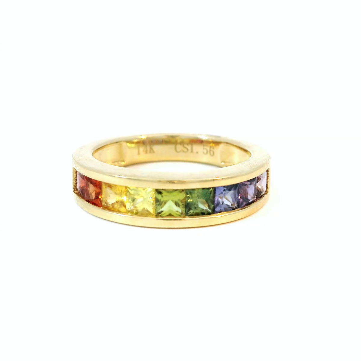 14k Yellow Gold Rainbow Sapphire Channel Band