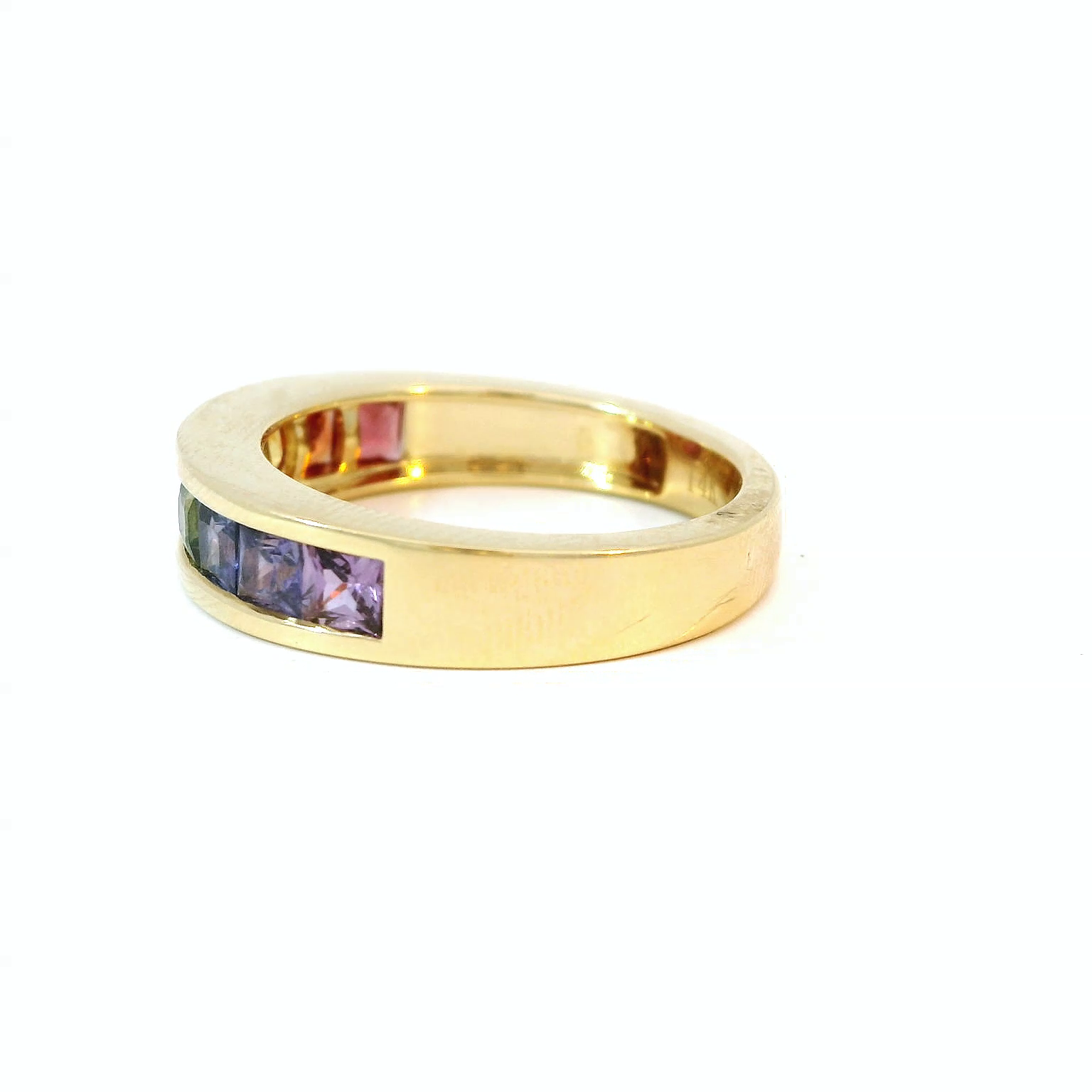 14k Yellow Gold Rainbow Sapphire Channel Band