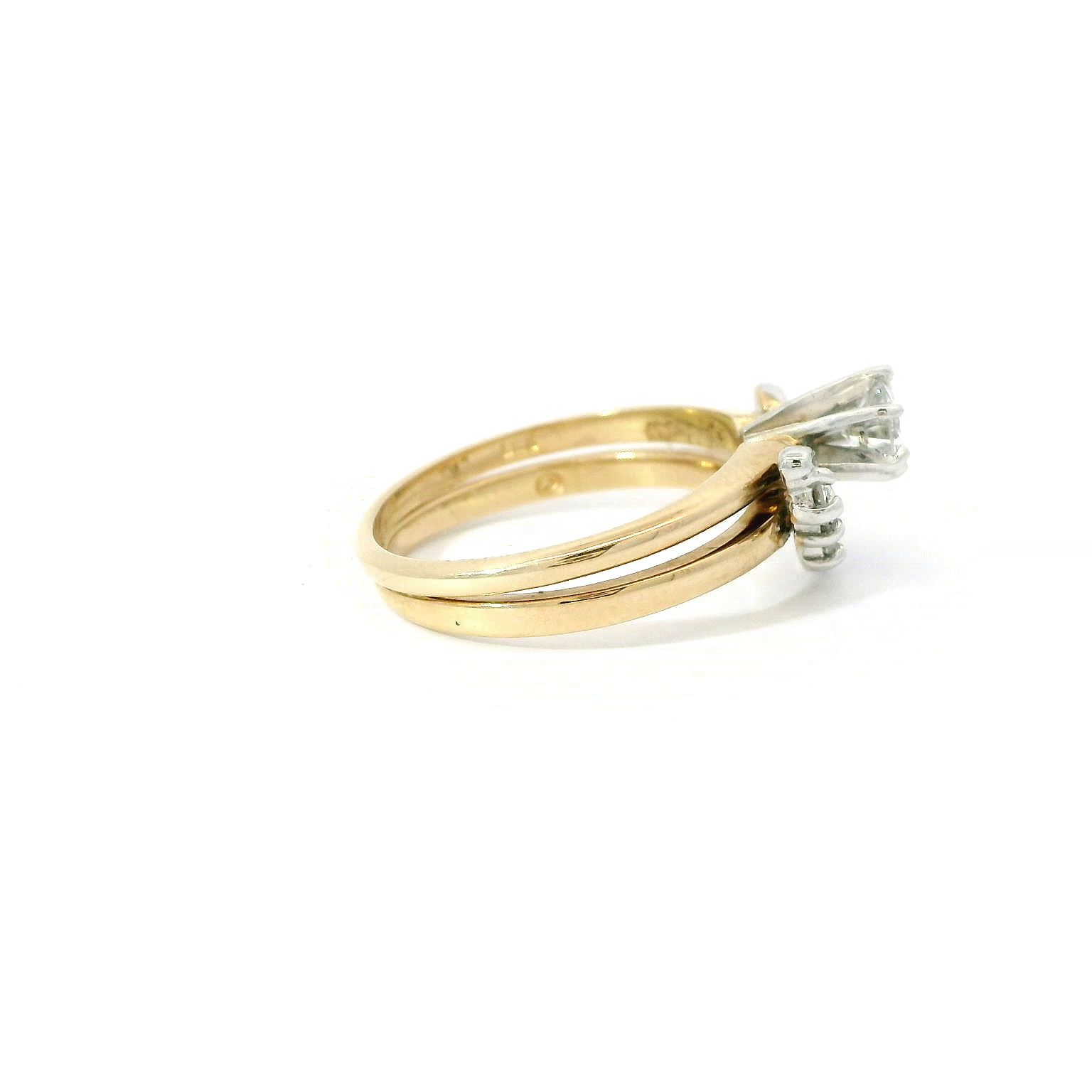 14k Yellow Gold Solitaire Diamond Ring with Diamond Wrap