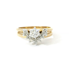 14k Yellow Gold Solitaire Diamond Ring with Diamond Wrap