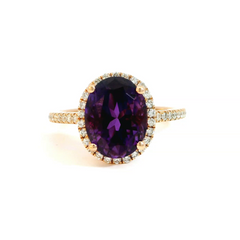 14k Rose Gold Amethyst Diamond Halo Ring