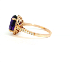 14k Rose Gold Amethyst Diamond Halo Ring