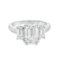 Platinum Three Stone Emerald Cut Lab Grown Diamond Ring