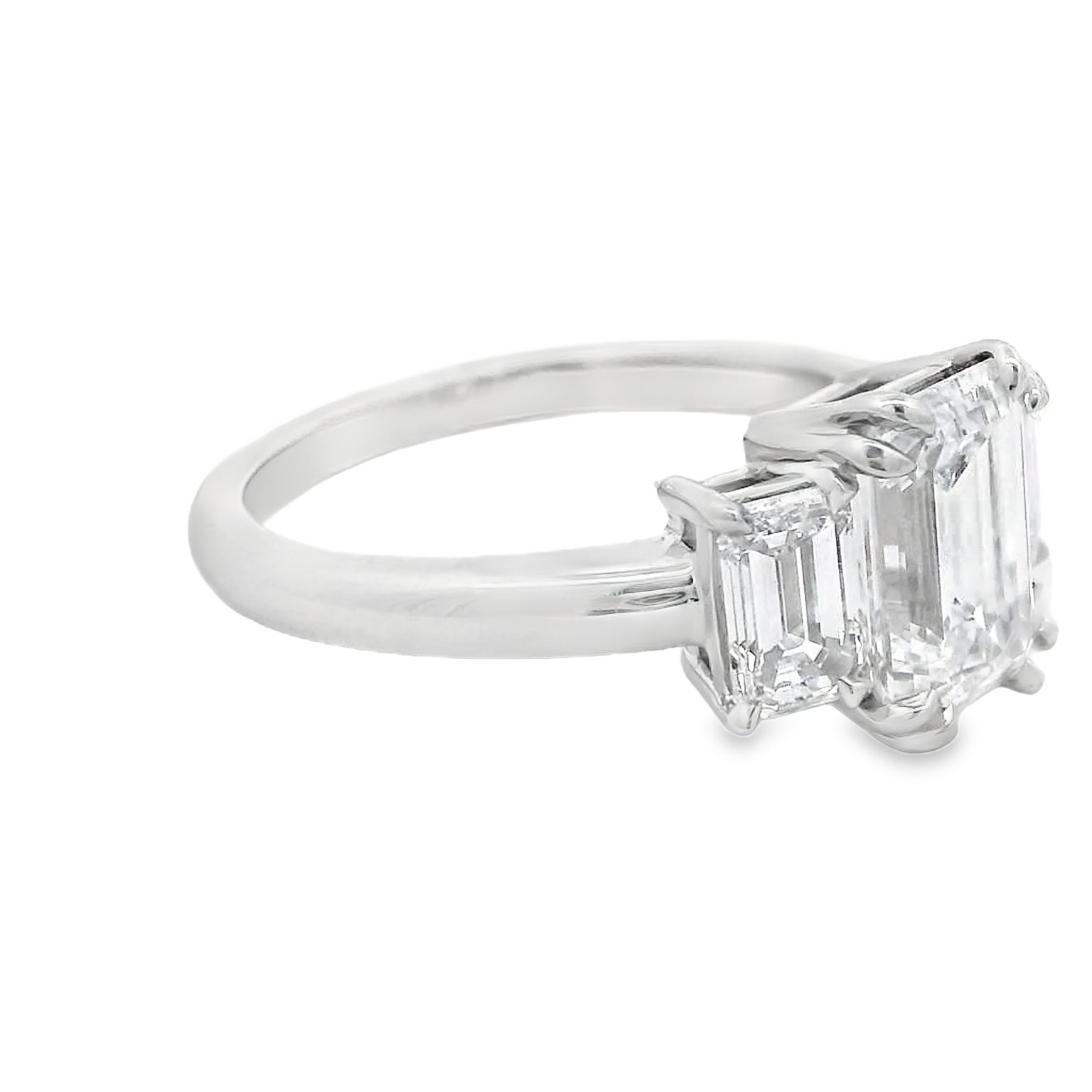 Platinum Three Stone Emerald Cut Lab Grown Diamond Ring