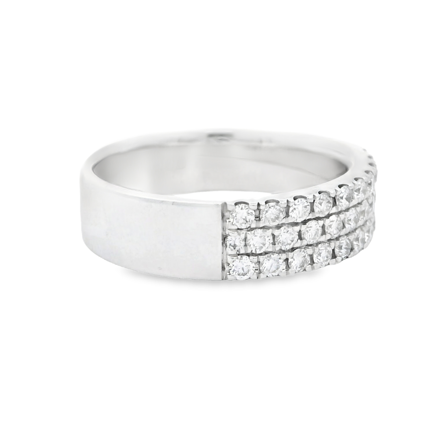 14K White Gold Triple Row Diamond Band