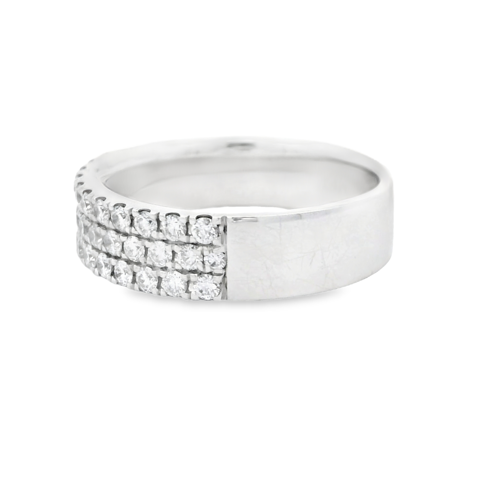 14K White Gold Triple Row Diamond Band