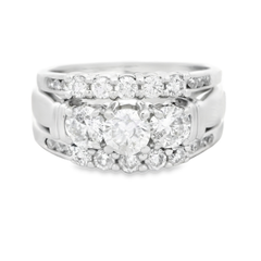 14K White Gold Three Row Diamond Engagement / Wedding Set