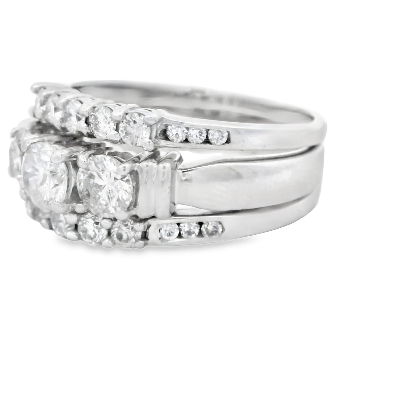 14K White Gold Three Row Diamond Engagement / Wedding Set