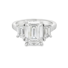 Platinum Three Stone Emerald Cut Lab Grown Diamond Ring