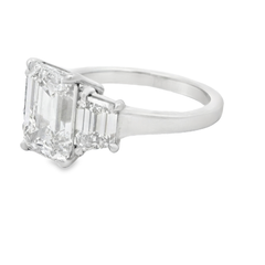 Platinum Three Stone Emerald Cut Lab Grown Diamond Ring