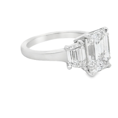 Platinum Three Stone Emerald Cut Lab Grown Diamond Ring