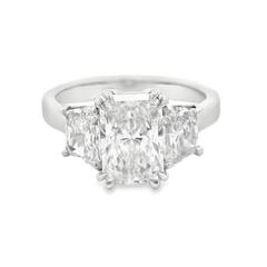 Platinum Three Stone Radiant  Lab Grown Diamond Ring