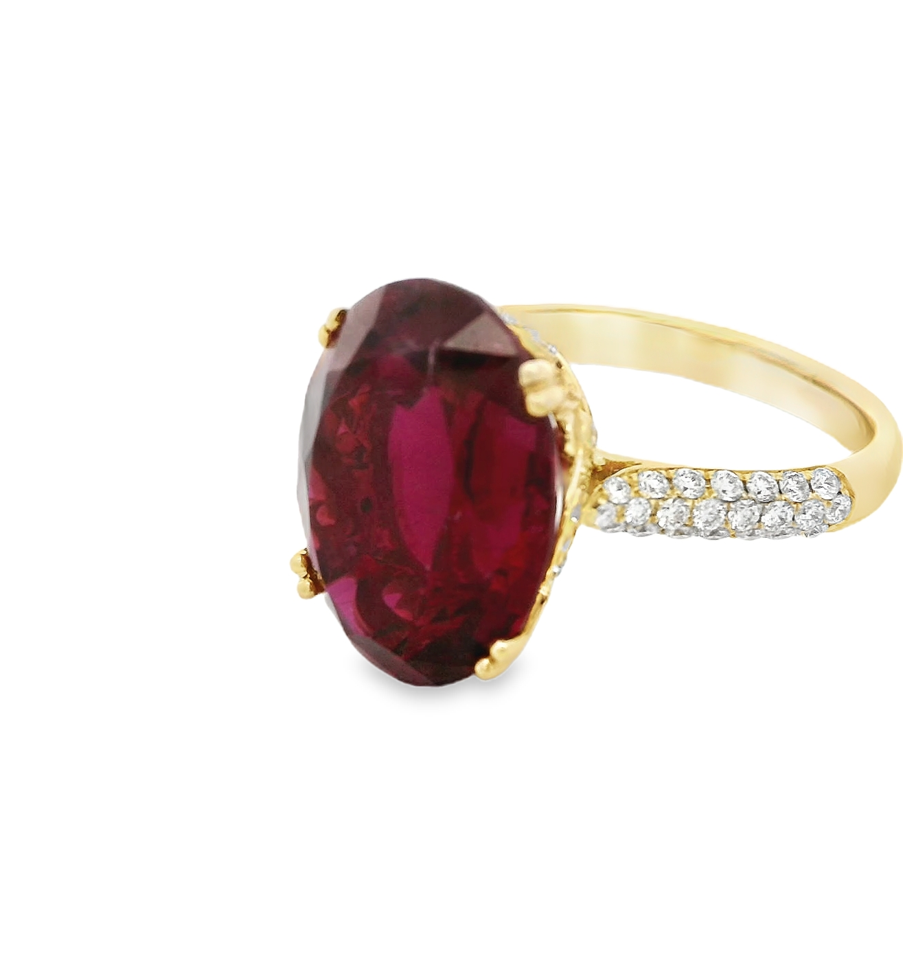 18K Yellow Gold Rubellite and Diamond Ring