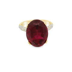 18K Yellow Gold Rubellite and Diamond Ring