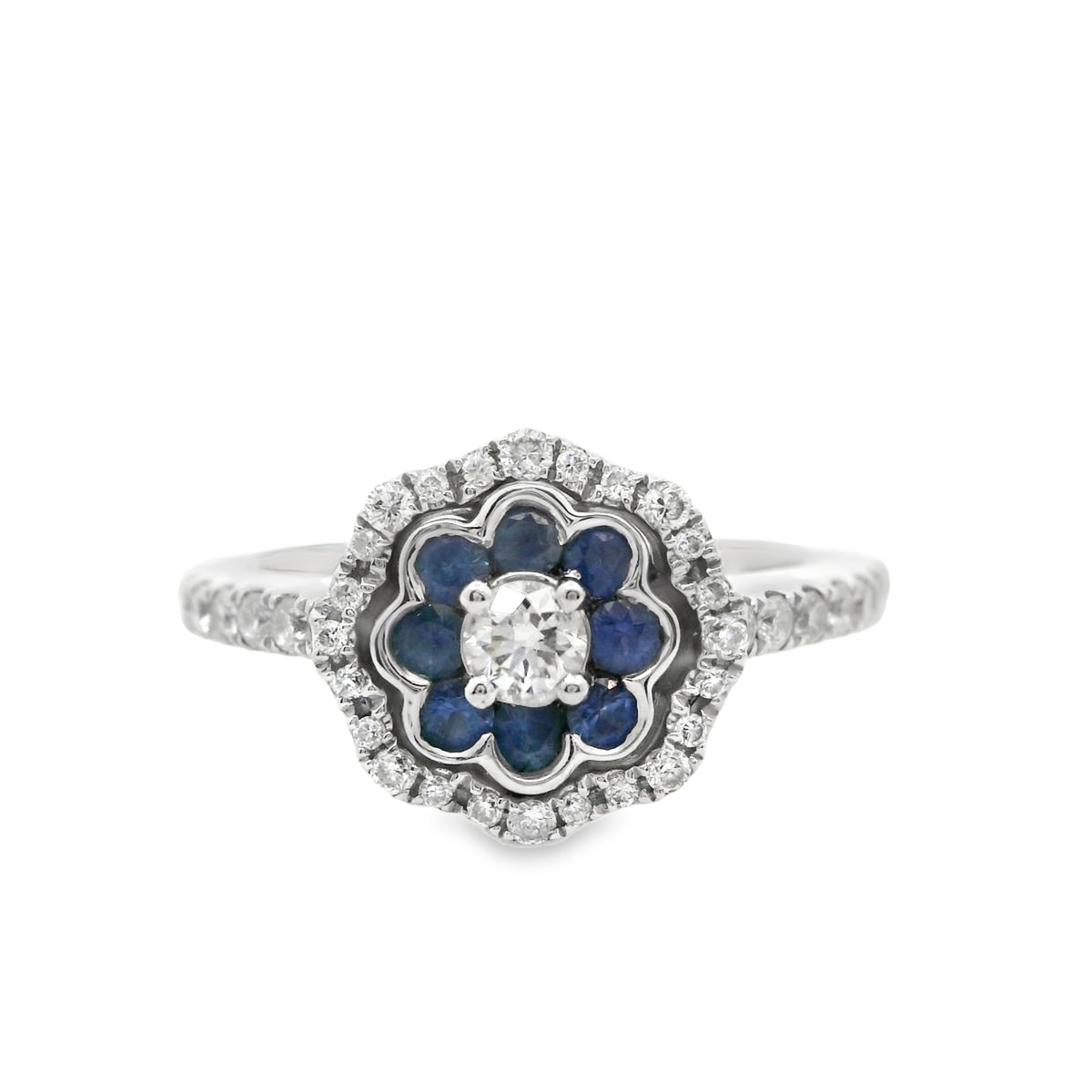 18K White Gold Sapphire and Diamond Ring