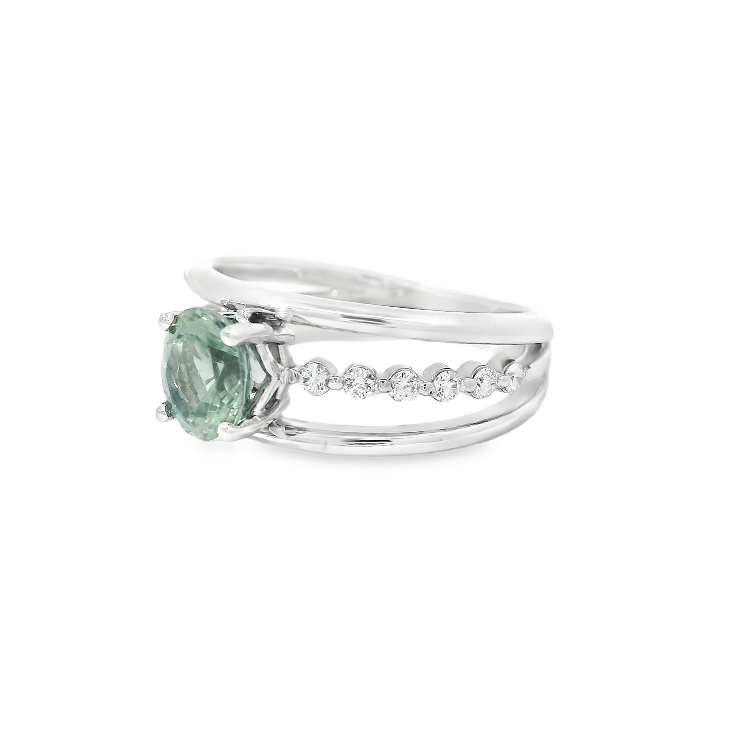 14K White Gold Green Sapphire and Diamond Ring