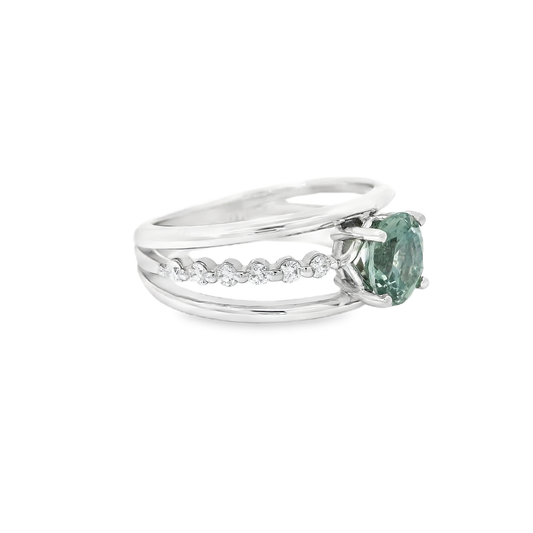 14K White Gold Green Sapphire and Diamond Ring