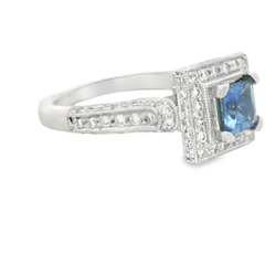 18k White Gold Square Sapphire Halo Ring