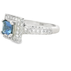 18k White Gold Square Sapphire Halo Ring