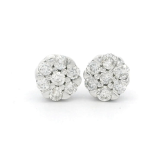 14K White Gold Cluster Diamond Stud Earrings