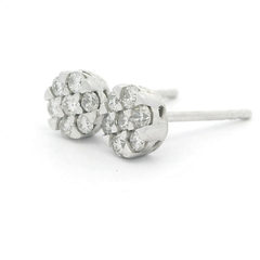 14K White Gold Cluster Diamond Stud Earrings