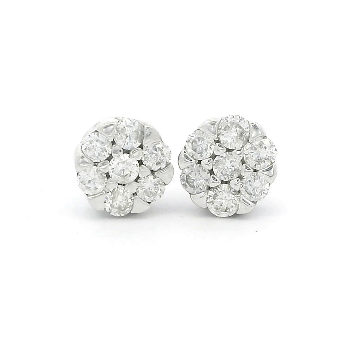 14K White Gold Cluster Diamond Stud Earrings