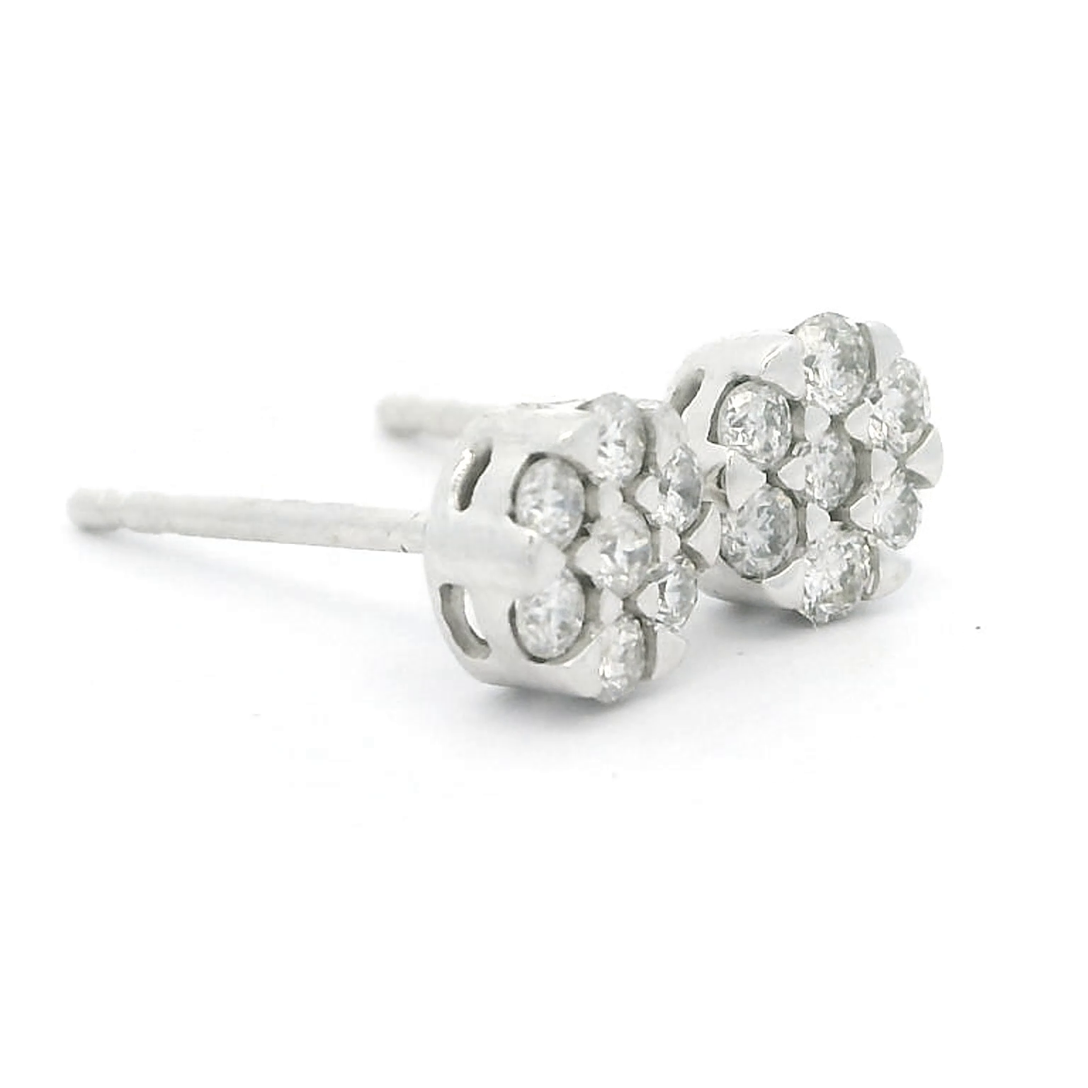 14K White Gold Cluster Diamond Stud Earrings