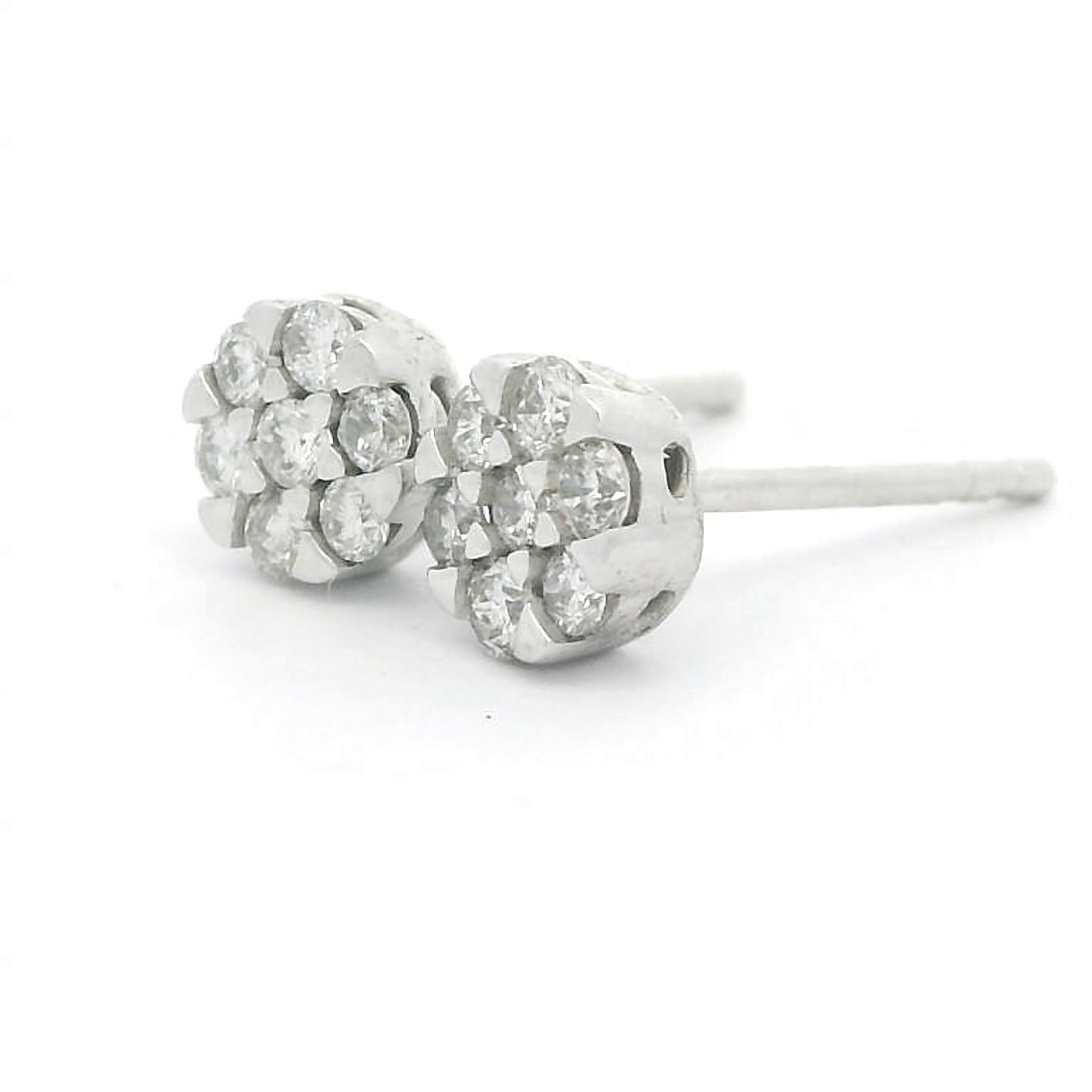 14K White Gold Cluster Diamond Stud Earrings