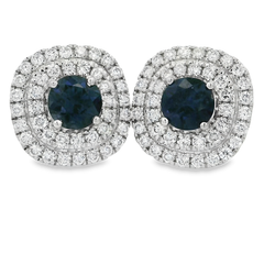 14K White Gold Blue Sapphire and Lab Grown Diamond Earrings