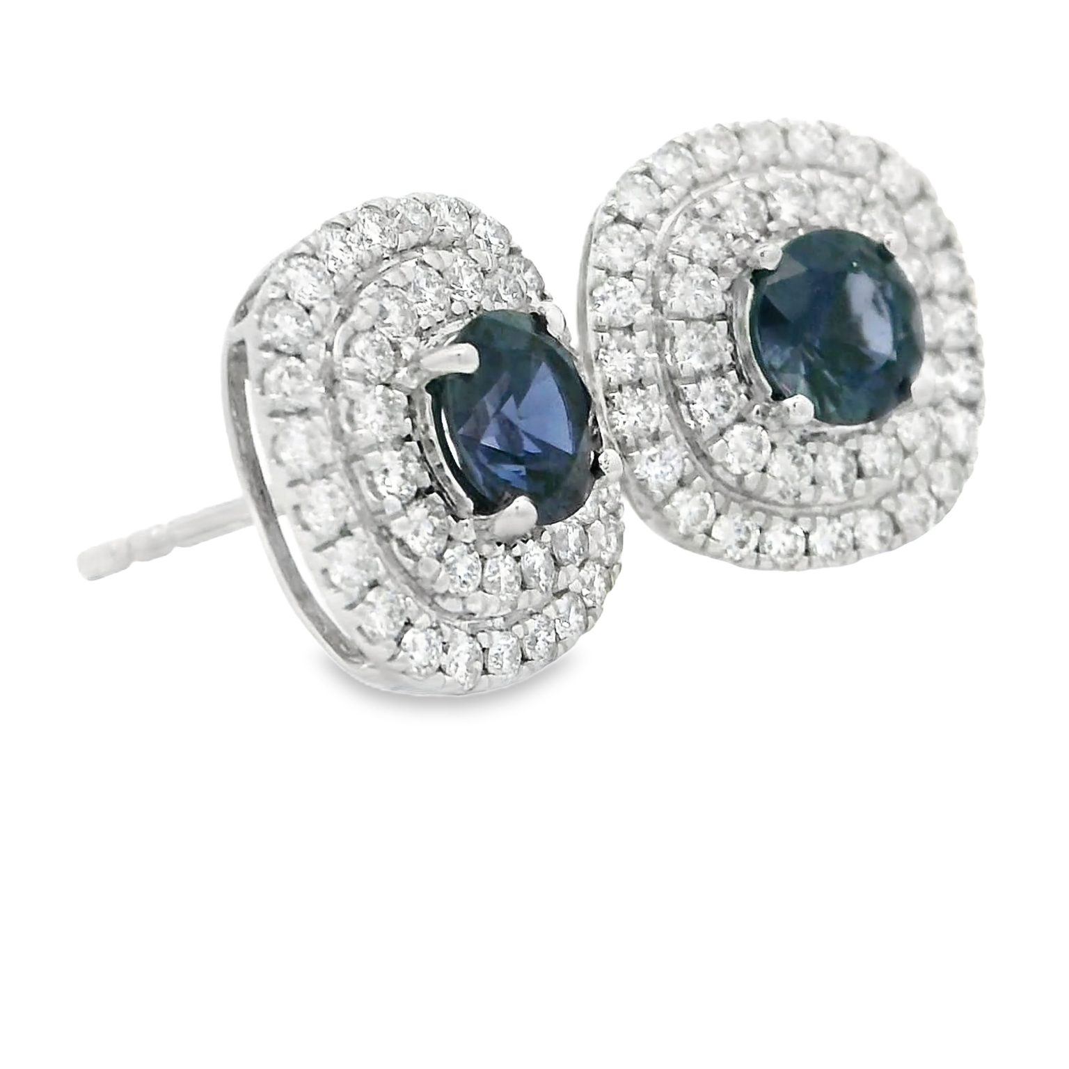 14K White Gold Blue Sapphire and Lab Grown Diamond Earrings