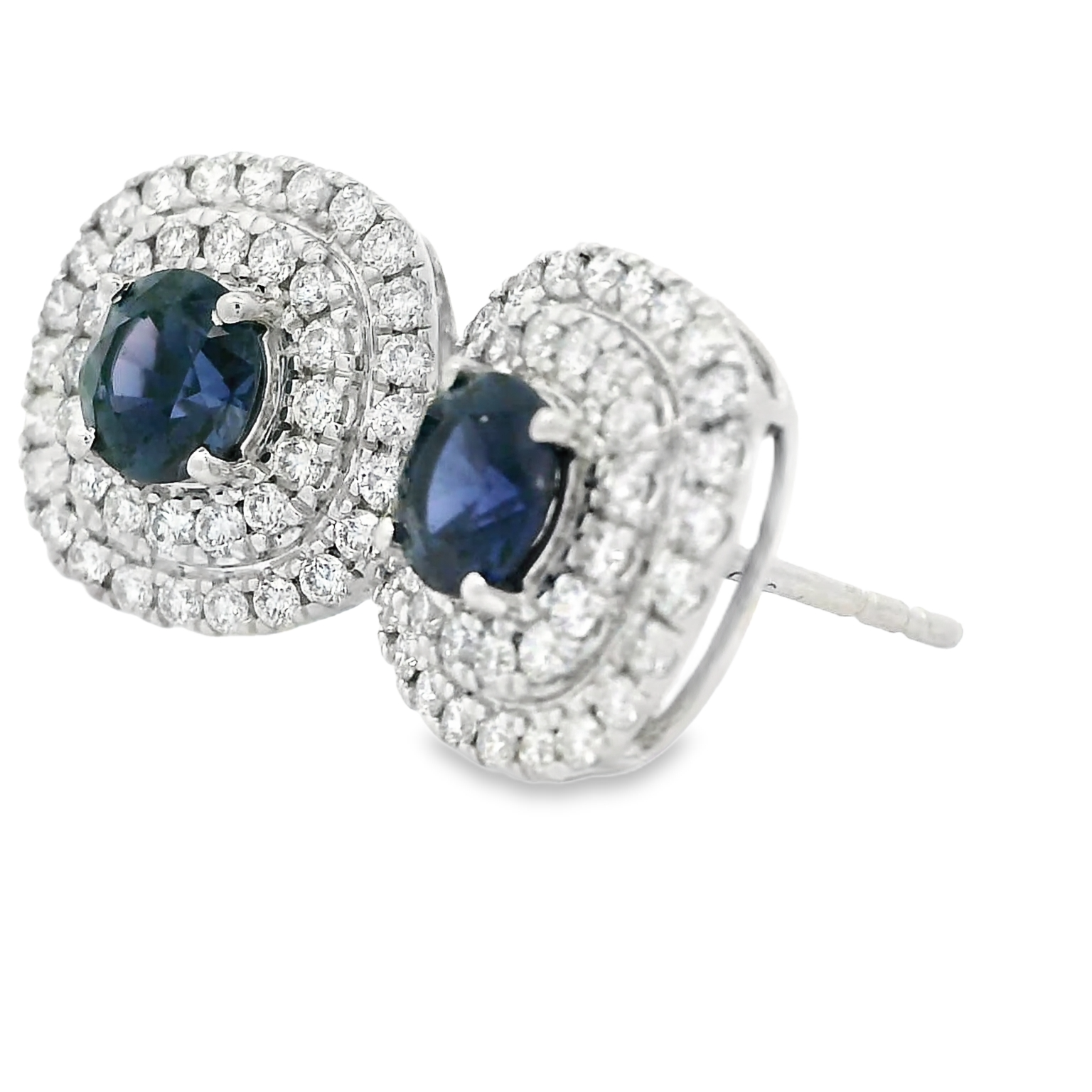 14K White Gold Blue Sapphire and Lab Grown Diamond Earrings