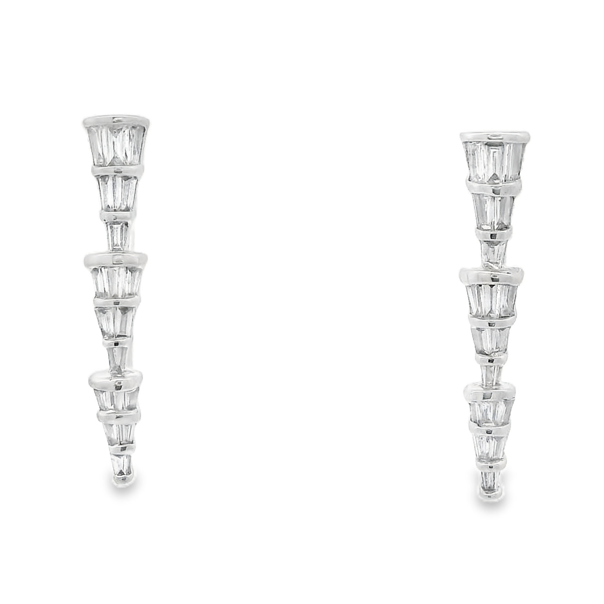 18k White Gold Three Tier Graduated Baguette Earrings