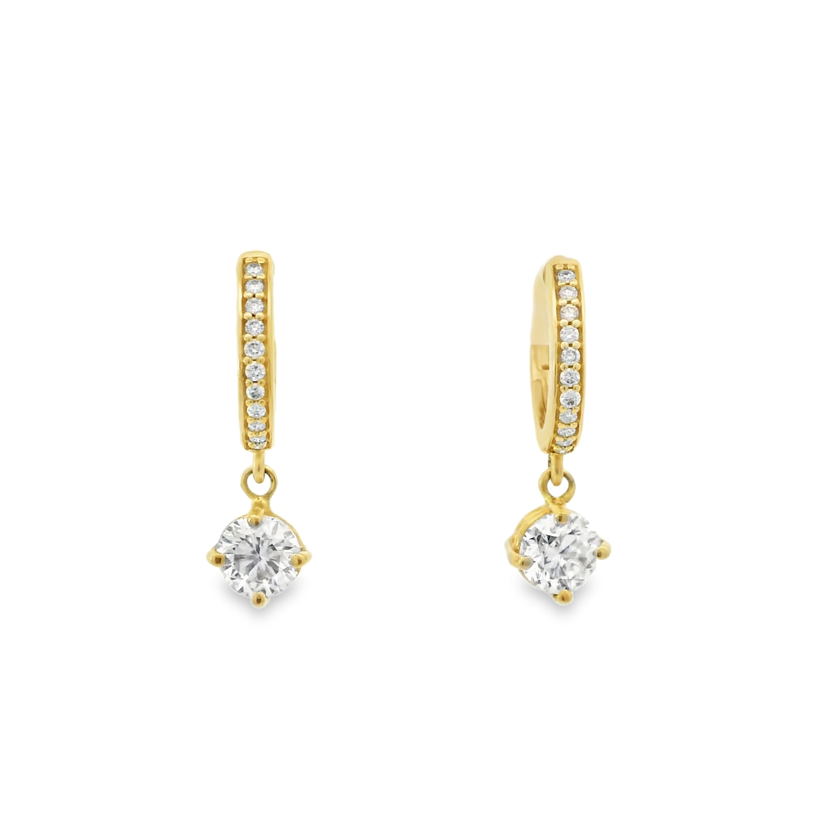 14k Yellow Gold  Diamond Dangle Hoop Earrings