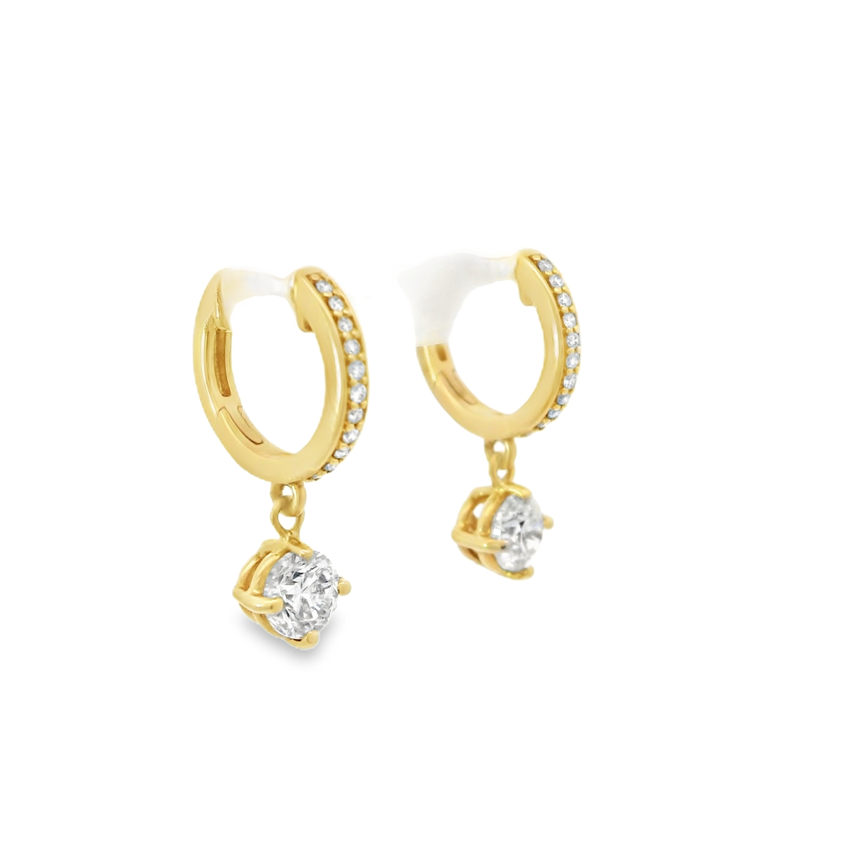 14k Yellow Gold  Diamond Dangle Hoop Earrings