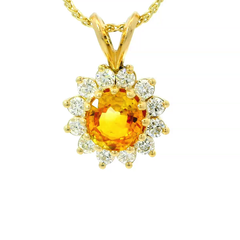 14K Yellow Sapphire Pendant With Lab Grown Diamond Halo